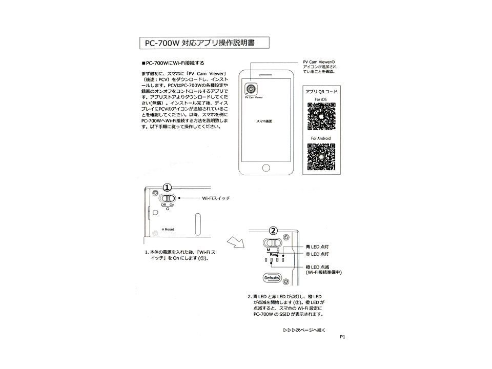 PC-700W同梱品 専用アプリ取扱説明書